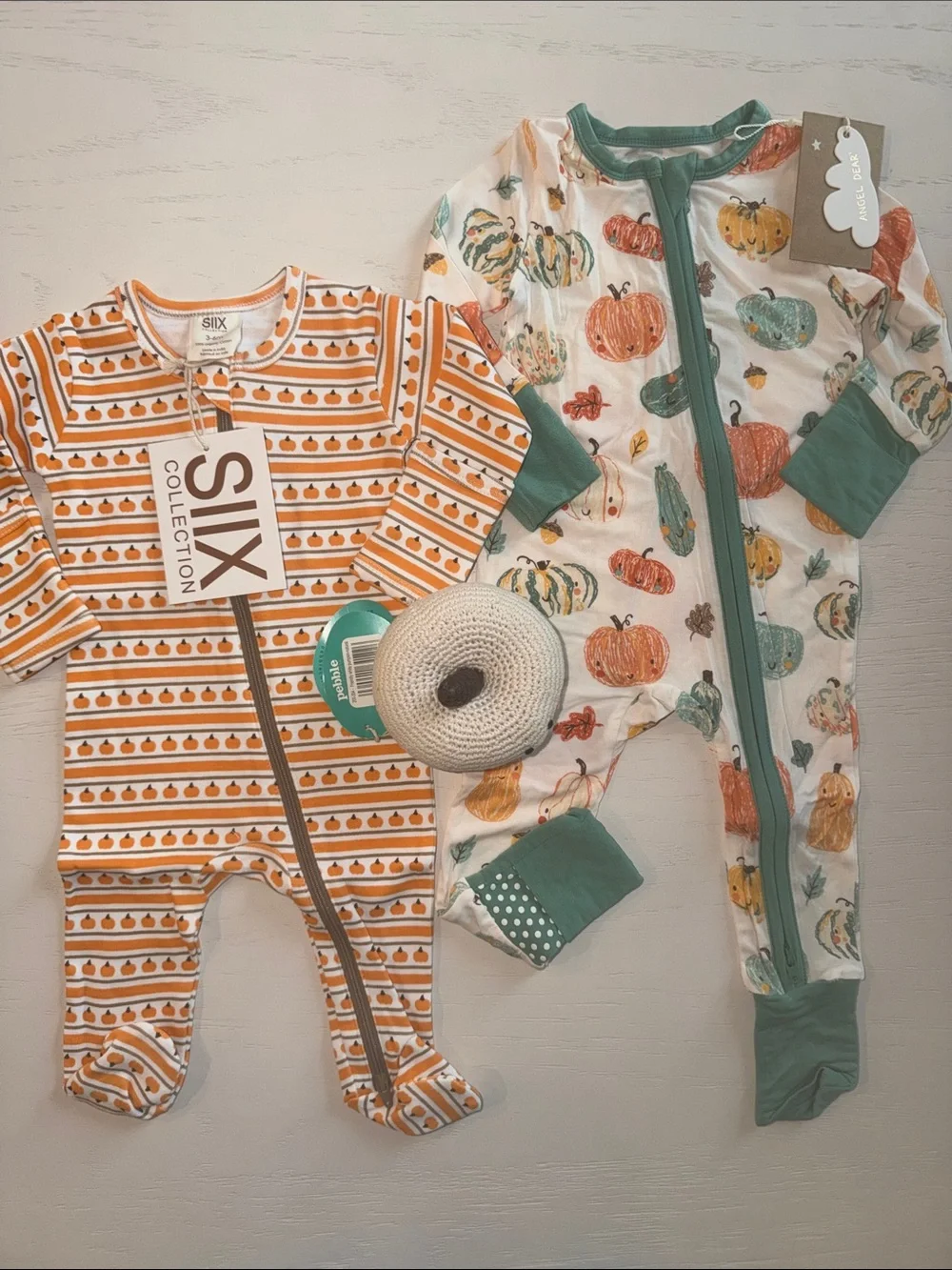Angel Dear Pumpkin Footie Convertible Romper Rattle Bundle 3-6 months